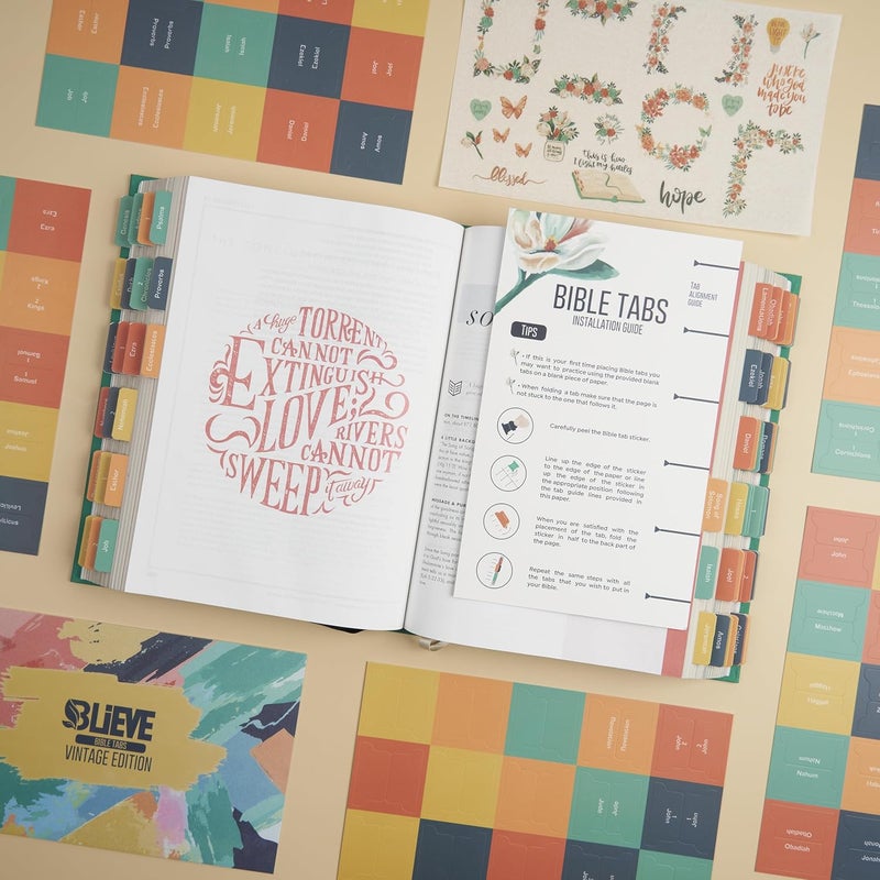 Believe Bible Tabs - Laminated Bible Study Tabs with Stickers, Perfect for Bible Journaling Gifts (Vintage) - Image 2